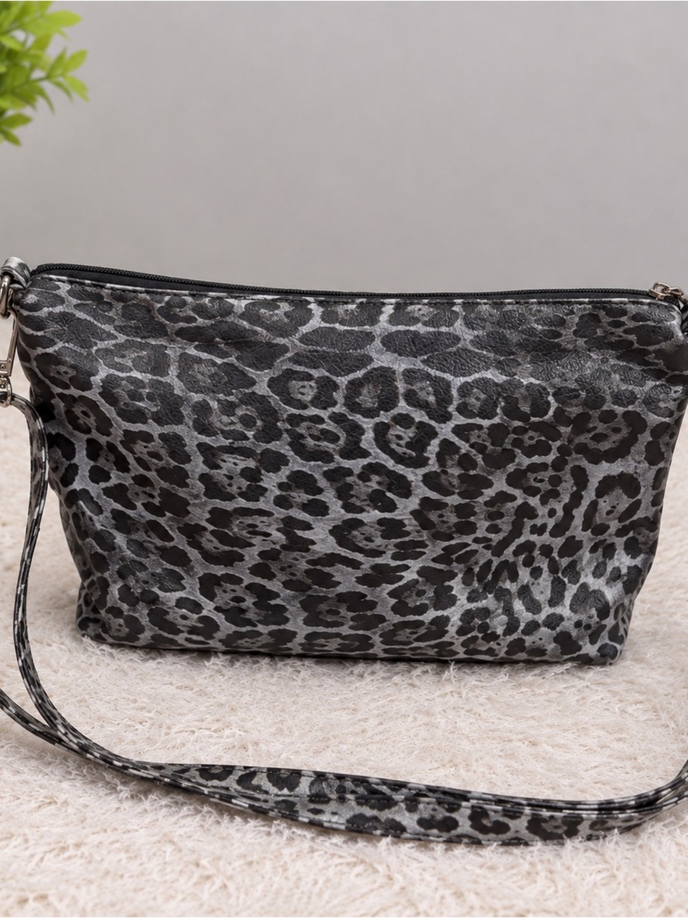 Gray Leopard Print Wristlet Clutch - Women's Bag